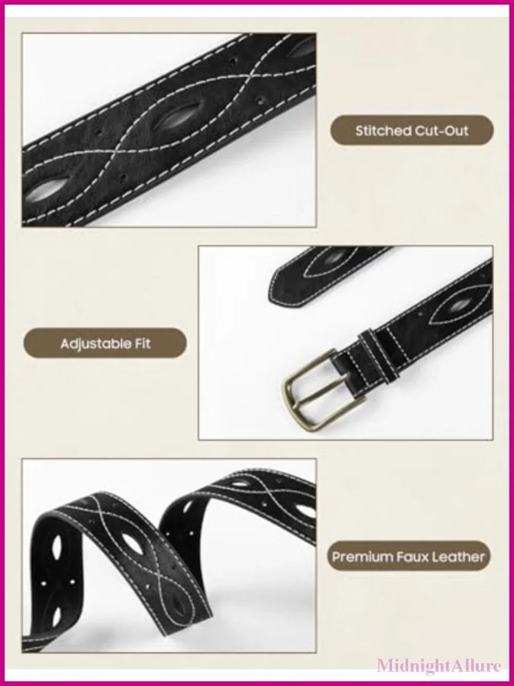 Faux Leather Western Belt Cowgirl Hollow-Out Adjustable Waist